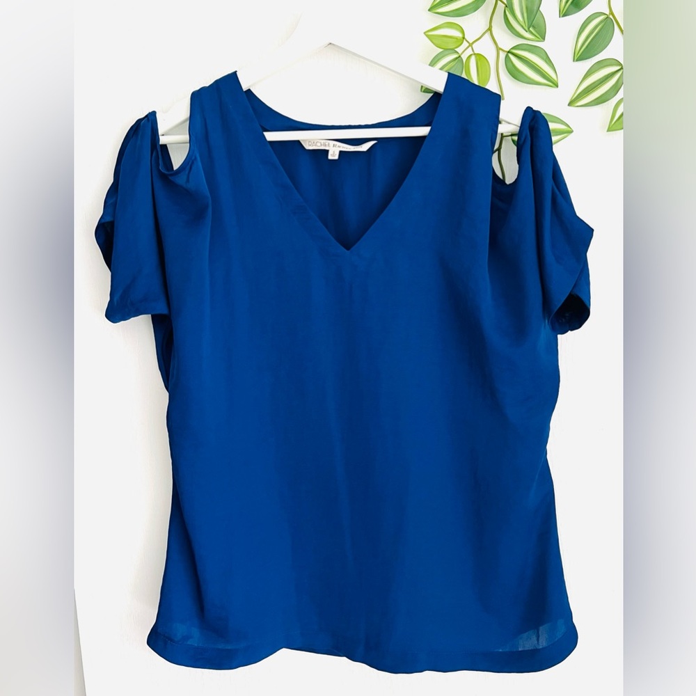 Silky open shoulder BLOUSE in stunning cobalt blue! Extremely flattering, classy